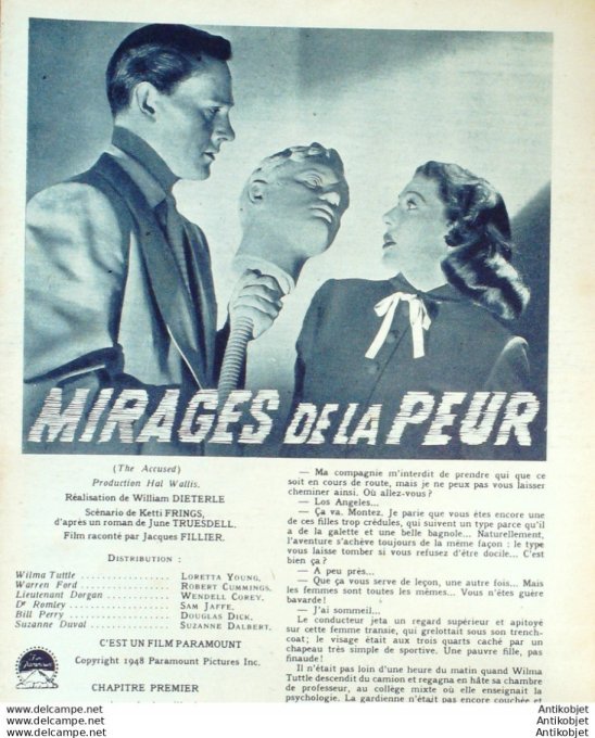 Mirages de la peur Loretta Young Robert Cummings Douglas Dick