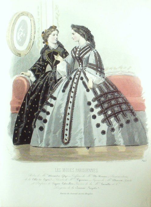 Gravure Les Modes Parisiennes 1861 # 943 Robes coton Maison Ghys