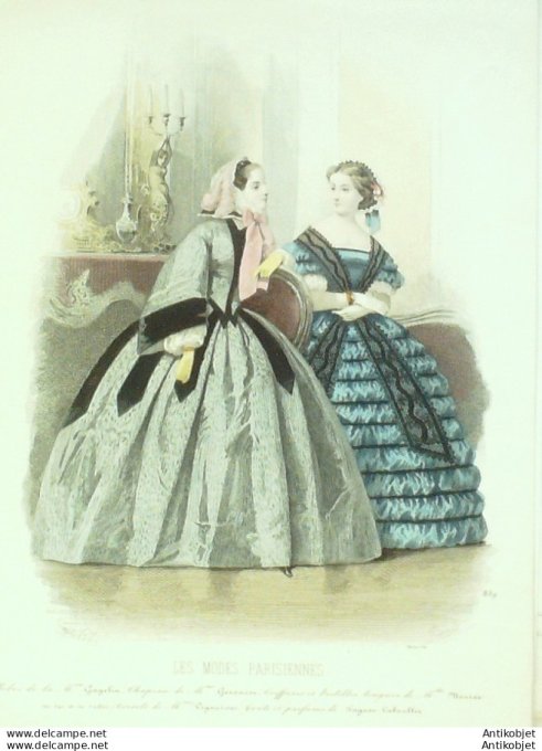Gravure Les Modes Parisiennes 1859 # 839 Robes coton Maison Gagelin