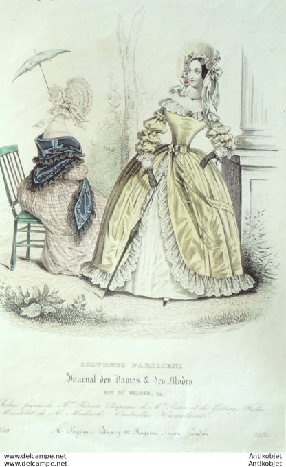 Costume Parisien 1838 # 3573 Fichu & mantelet ombrelles