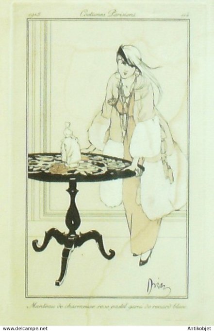 Gravure de mode Costume Parisien 1913 pl.114b DRIAN Etienne Manteau