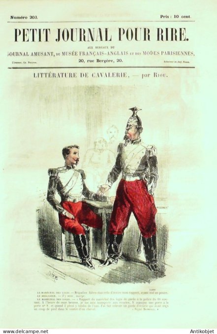 Petit journal pour Rire 1859 # 203 Litterature de Cavalerie Riou