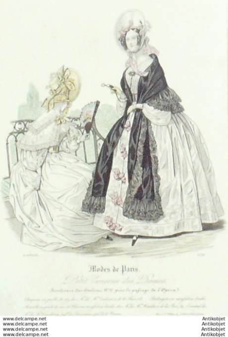 Gravure Mode Courrier des Dames 1836 # 1274 (eau forte old Fashion plate)