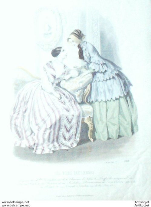 Gravure Les Modes Parisiennes 1847 # 288 Robes de soie Maison Josselin