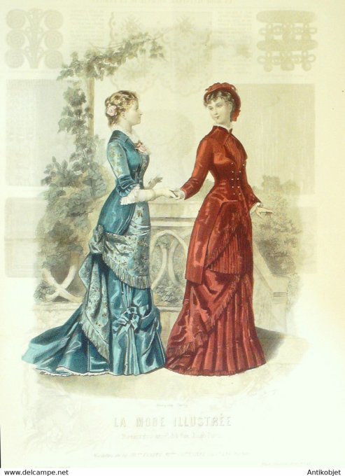 Gravure de mode La Mode illustrée 1879 n°46 (Maison Fladry-Coussinet)