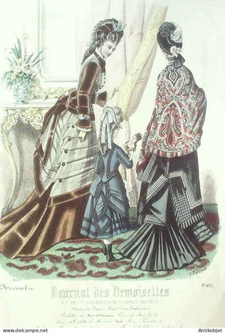 Gravure Mode J.Demoiselles 1875 # 4021 (aquarelle Old Fashion plate)
