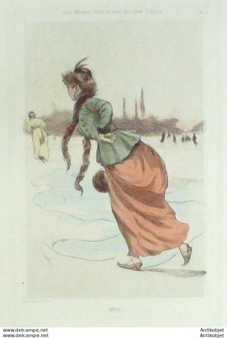 Gravure Mode Boutet (pointe seche aquarellee old Fashion plate) Pl 87-1902
