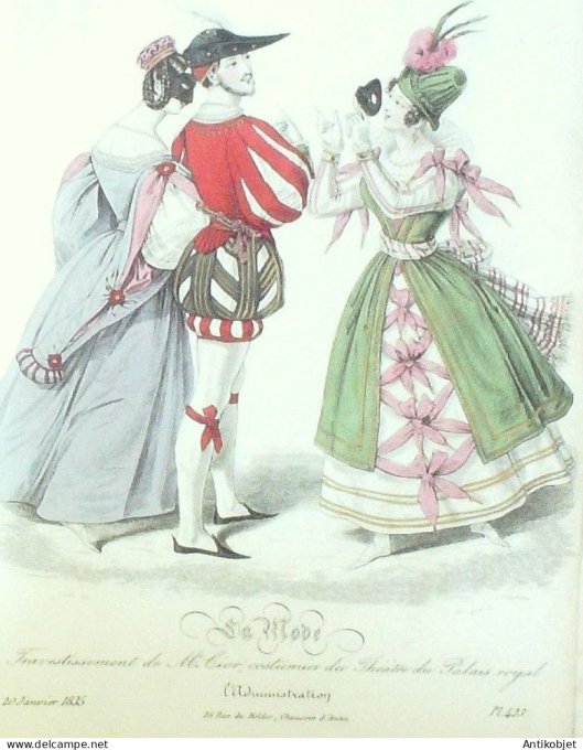 Gravure La mode 1835 # 423 (aquarelle old Fashion plate)