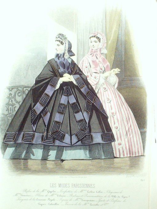 Gravure Les Modes Parisiennes 1861 # 945 Robes Jersey Maison Gagelin