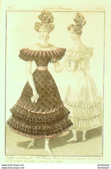 Costume Parisien 1828 # 2572 Robe de blonde garnie de rubans