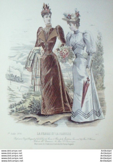 Gravure Mode La Femme & La Famille 1892 # 07 (Old Fashion plate)