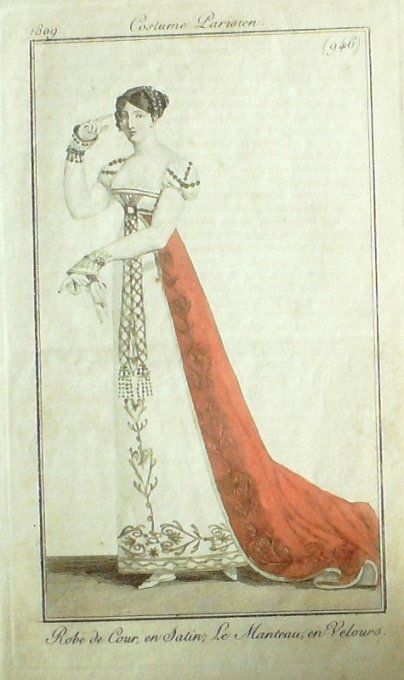 Gravure Mode Costume Parisien 1809 #  946 (eau forte old Fashion plate