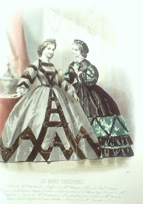 Gravure Les Modes Parisiennes 1861 # 946 Robes d'intérieur Maison Plé-Horain