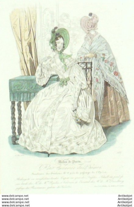 Gravure Mode Courrier des Dames 1836 # 1257 (eau forte old Fashion plate)