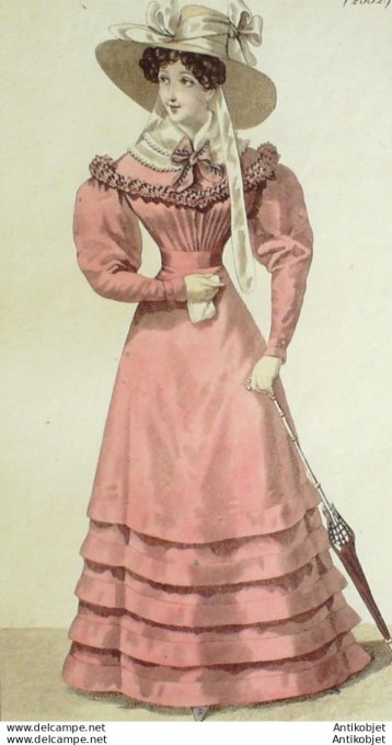 Costume Parisien 1825 # 2332 Robe batiste chapeau de paille d'Italie