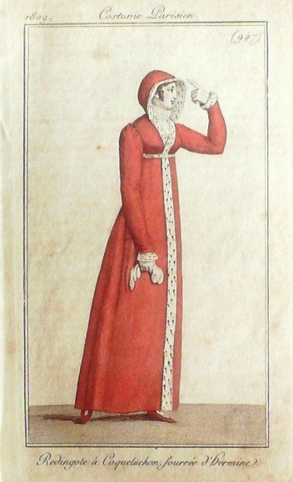 Gravure Mode Costume Parisien 1809 #  947 (eau forte old Fashion plate