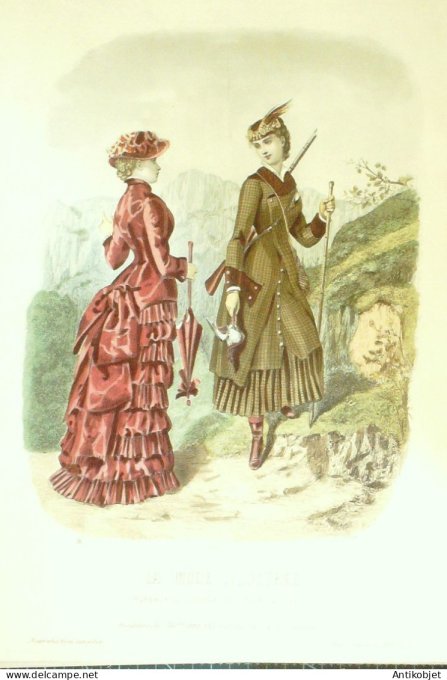 Gravure de mode La Mode illustrée 1881 n°37 (Maison Bréant-Caste) Chasseuse
