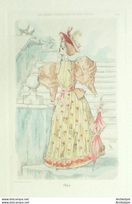 Gravure Mode Boutet (pointe seche aquarellee old Fashion plate) Pl 94