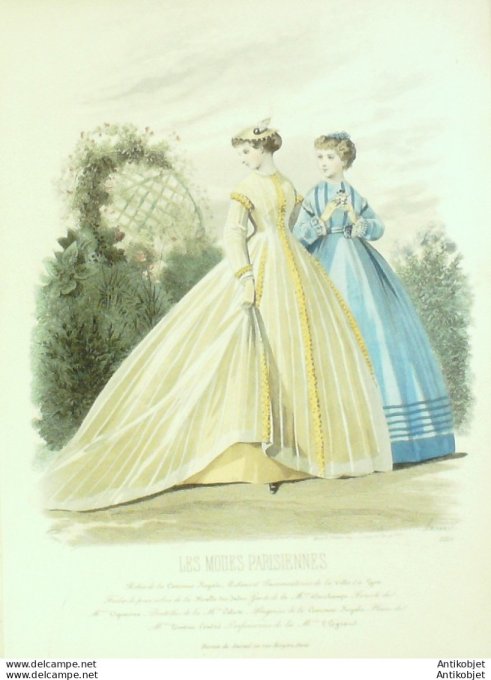 Gravure Les Modes Parisiennes 1865 #1215 Robes de coton Couronne Royale