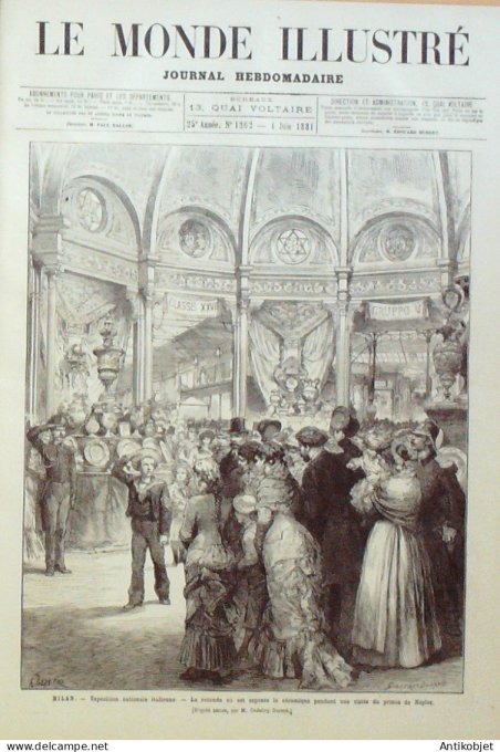 Le Monde illustré 1881 n°1262 Italie Milan Tunisie Sidi Abdallah Feldj Manna Sidi Joussef Hongrie Bu