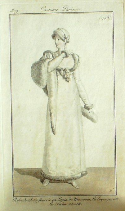 Gravure Mode Costume Parisien 1809 #  948 (eau forte old Fashion plate