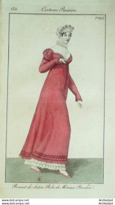 Costume Parisien 1811 # 1191 Robe de Mérinos brodée