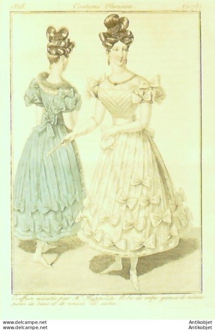 Costume Parisien 1828 # 2573 Robe de crêpe garnie de rubans