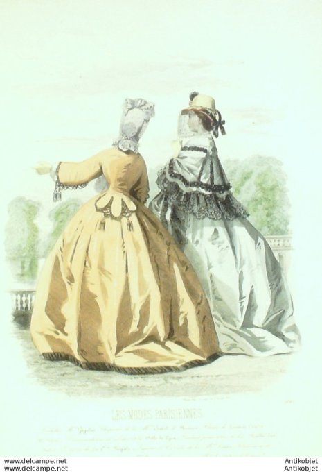 Gravure Les Modes Parisiennes 1863 #1061 Redingotes velours Maison Cagelin
