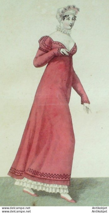Gravure de mode Costume Parisien 1811 n°1191 Robe de Mérinos brodée