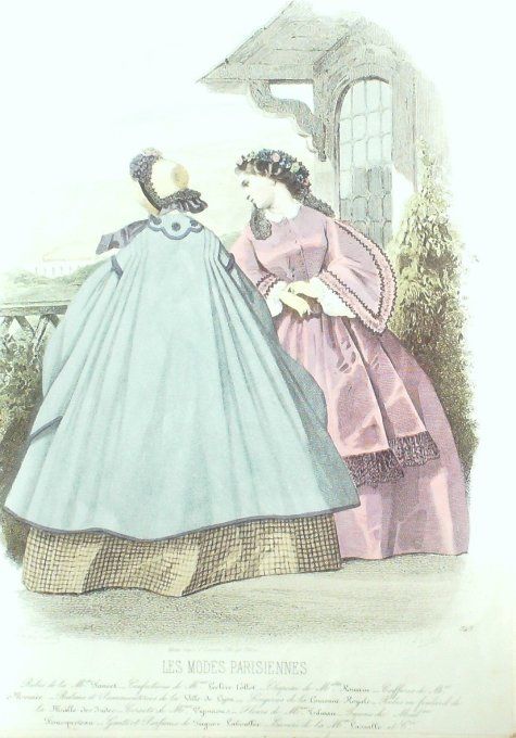 Gravure Les Modes Parisiennes 1861 # 949 Robes Fil d'Ecosse Maison Fauvet
