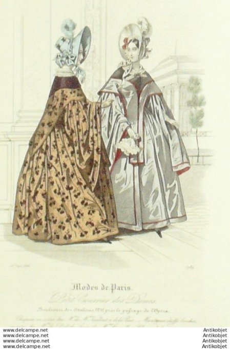 Gravure Mode Courrier des Dames 1836 # 1289 (eau forte old Fashion plate)