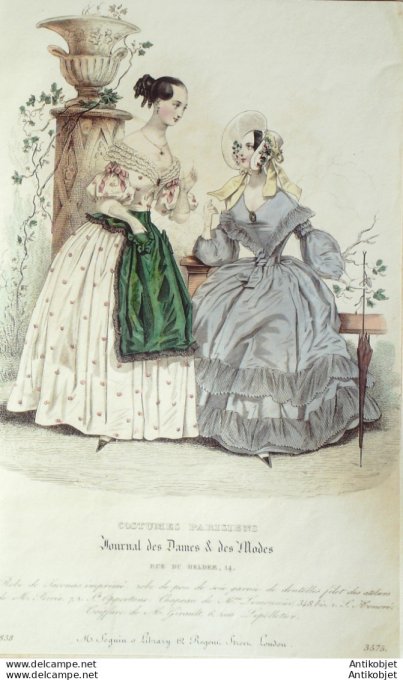 Gravure de mode Costume Parisien 1838 n°3575 Robe de Jaconas imprimé