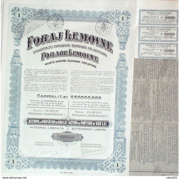 FORAJ LEMOINE-PLOESTI-ROUMANIE-ACTION- 500 LEI-1908