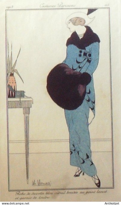 Gravure de mode Costume Parisien 1913 pl.115b HOHORE H Robe de Juvetin