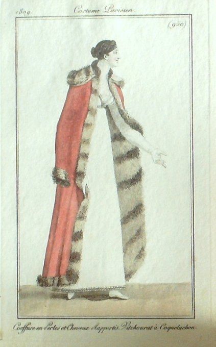 Gravure Mode Costume Parisien 1809 #  950 (eau forte old Fashion plate