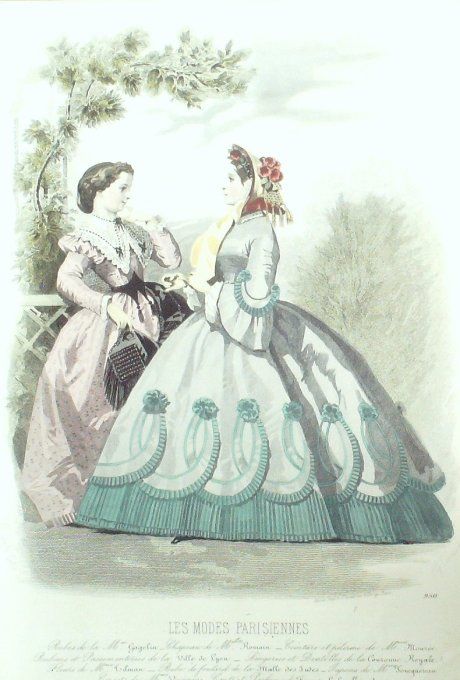 Gravure Les Modes Parisiennes 1861 # 950 Robes Organdi Maison Gagelin