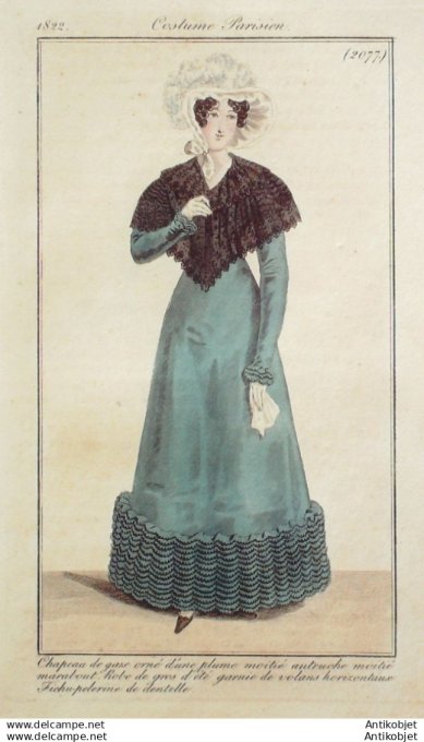 Gravure Mode Costume Parisien 1822 # 2077 (eau forte old Fashion plate