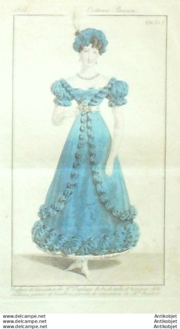 Gravure Mode Costume Parisien 1823 # 2132 (eau forte old Fashion plate