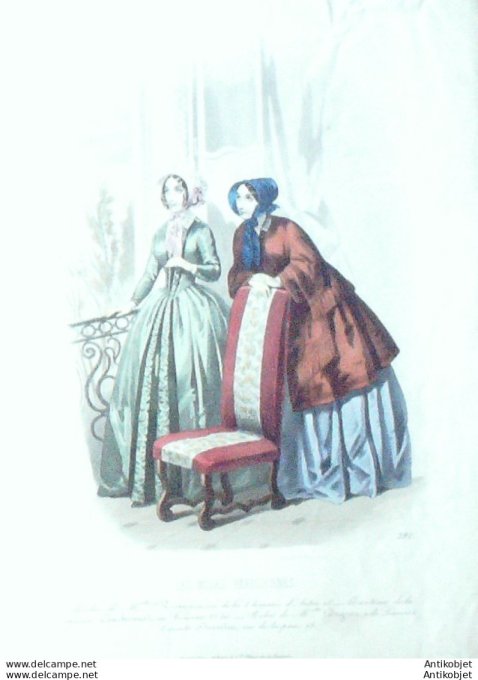 Gravure Les Modes Parisiennes 1847 # 292 Manteau robes Maison Couchonnal