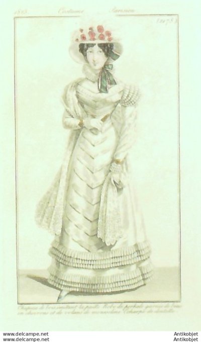 Costume Parisien 1823 # 2178 Robe Perkale biais chevrons