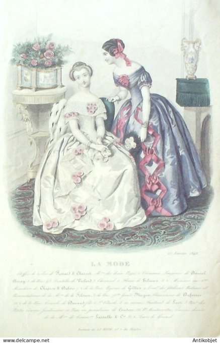 Gravure La mode 1848 #  1 (aquarelle old Fashion plate)