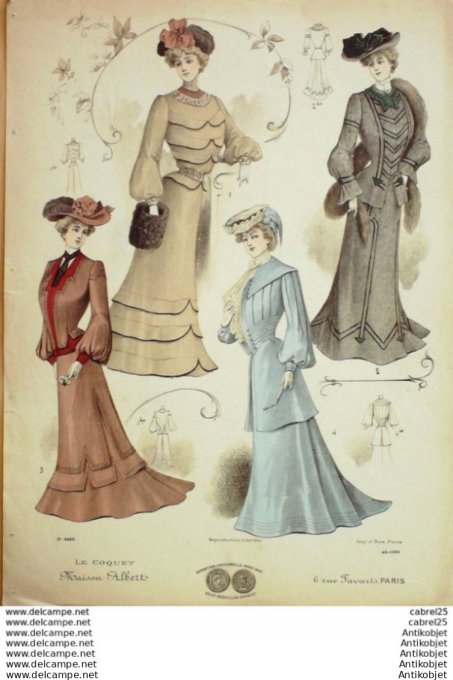 Gravure Mode Le Coquet 1902 # 49b (Old Fashion plate)