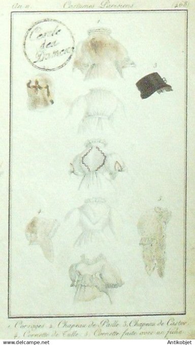 Costume Parisien 1803 an 11 # 468b (eau forte) Castor Cornette de tulle