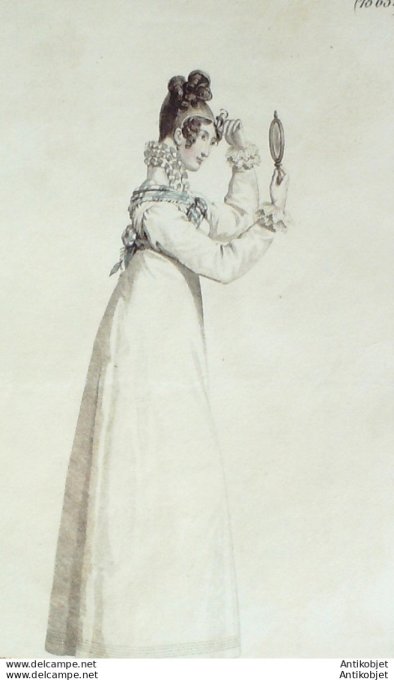Gravure de mode Costume Parisien 1816 n°1563 Fichu à collet debout