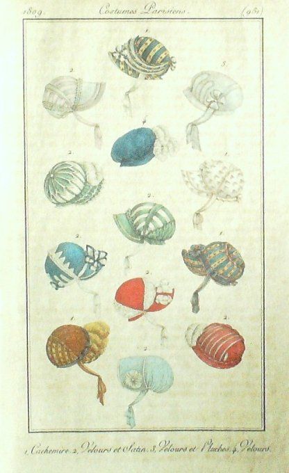 Gravure Mode Costume Parisien 1809 #  951 (eau forte old Fashion plate