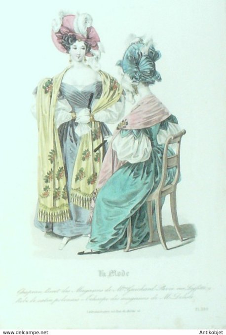Gravure La mode 1831 n°186 Robe de satin polonais
