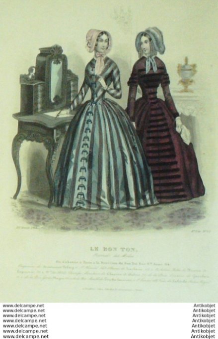 Gravure Mode Le Bon Ton 1845 # 13 (aquarelle old fashion plate)
