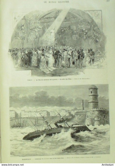 Le Monde illustré 1878 n°1129 Marseille (13) Echouage Djemnah Expo Trocadero Inde Japon Chaine Sin (
