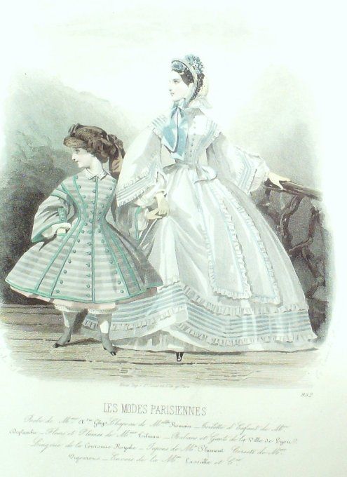 Gravure Les Modes Parisiennes 1861 # 952 Robe gros de Turin Maison Ghys