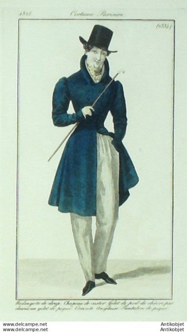Gravure de mode Costume Parisien 1825 n°2334 Redingote homme de drap